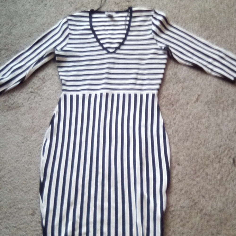 H & M Women Strips V Neck Formal Office Church Work party Boho Dance Dress - Picture 2 of 11